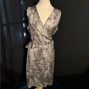 White House Black Market Gray Snake-Print Wrap Midi Dress